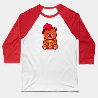 Cute Swag Bear With Hat And gold chain necklace Cartoon Baseball T-Shirt